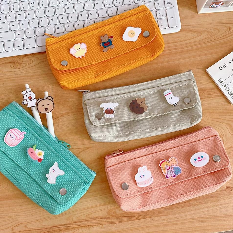 

➬qy Big Sale Pencil Case with Cute Brooch Korea Design Pen Case Tempat Pensil/Bolpoin J71