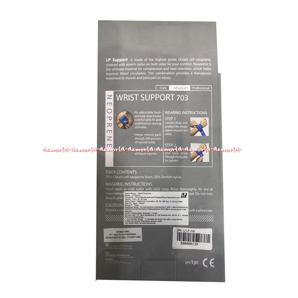 LP Support Wrist Support 703 Alat Bantu Pergelangan Tangan Cedera Pelindung Pergelangan Tangan Neoprene Lpsupport Lp Suport Hand Wrist