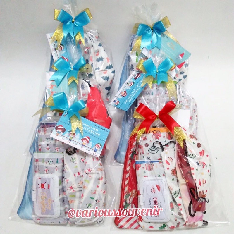 Hampers Imlek Natal Christmas Lebaran New Normal isi Tas pouch tissue 3 in 1 + isi + Masker + Case