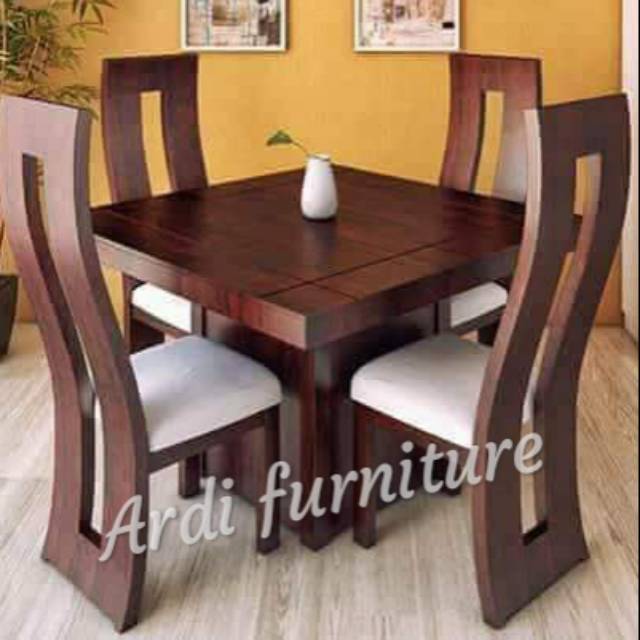 Meja makan minimalis kursi sofa bahan kayu jati mebel jepara free ongkir