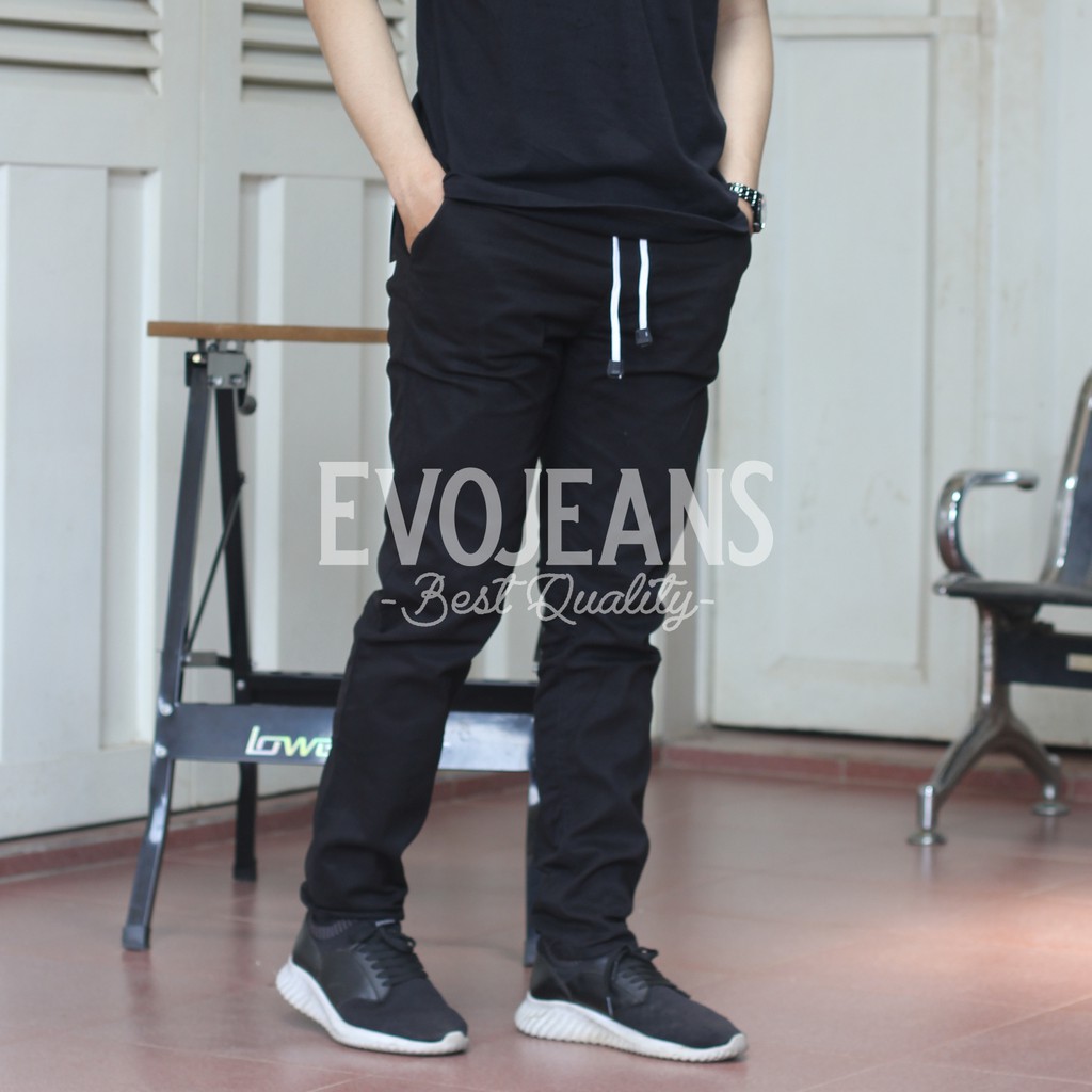 Celana Panjang Pria Bahan Chino Pants Pinggang Karet / Celana Panjang Rip / Rib Berkualitas EvoJeans