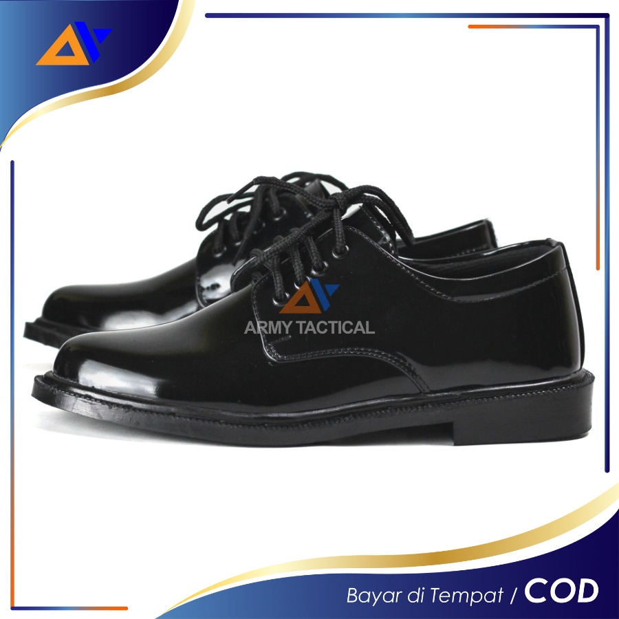 [FREE KAOS KAKI] Sepatu Dinas PDH Pendek 01 TNI AD Hitam Mengkilap Pria Sepatu Kerja Dinas Kantor TNI Satpam Security Oxford Glossi - DT01