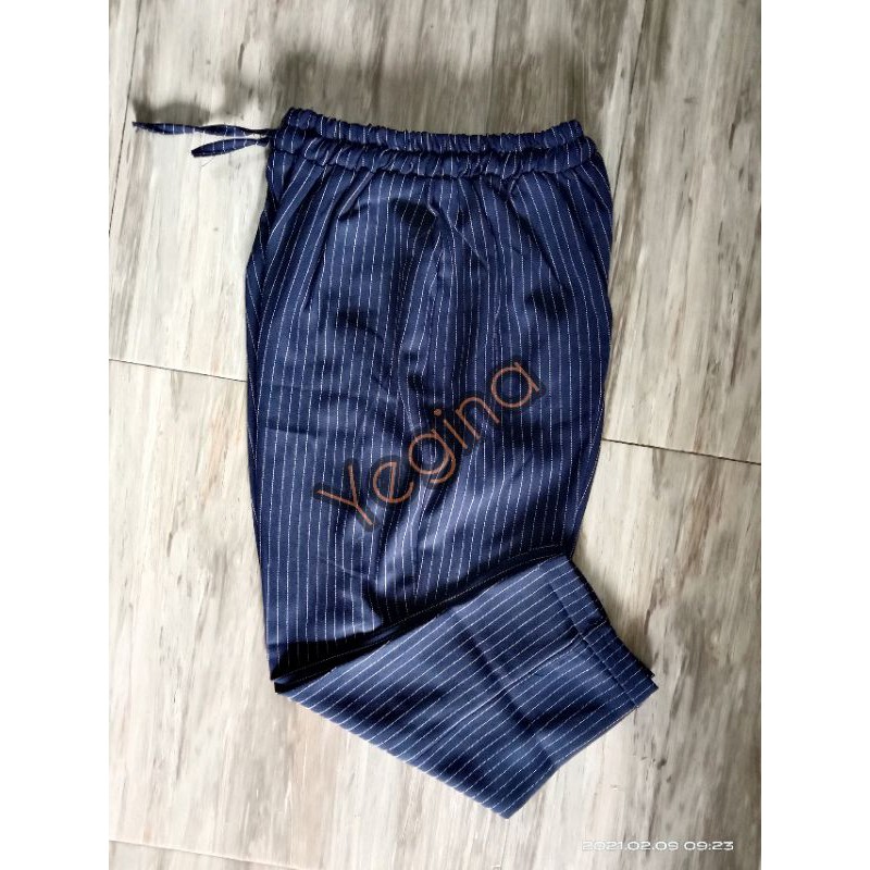 CELANA BAHAN JUMBO &amp; EXTRA JUMBO motif salur garis celana baggy wanita jumbo celana kerja impor