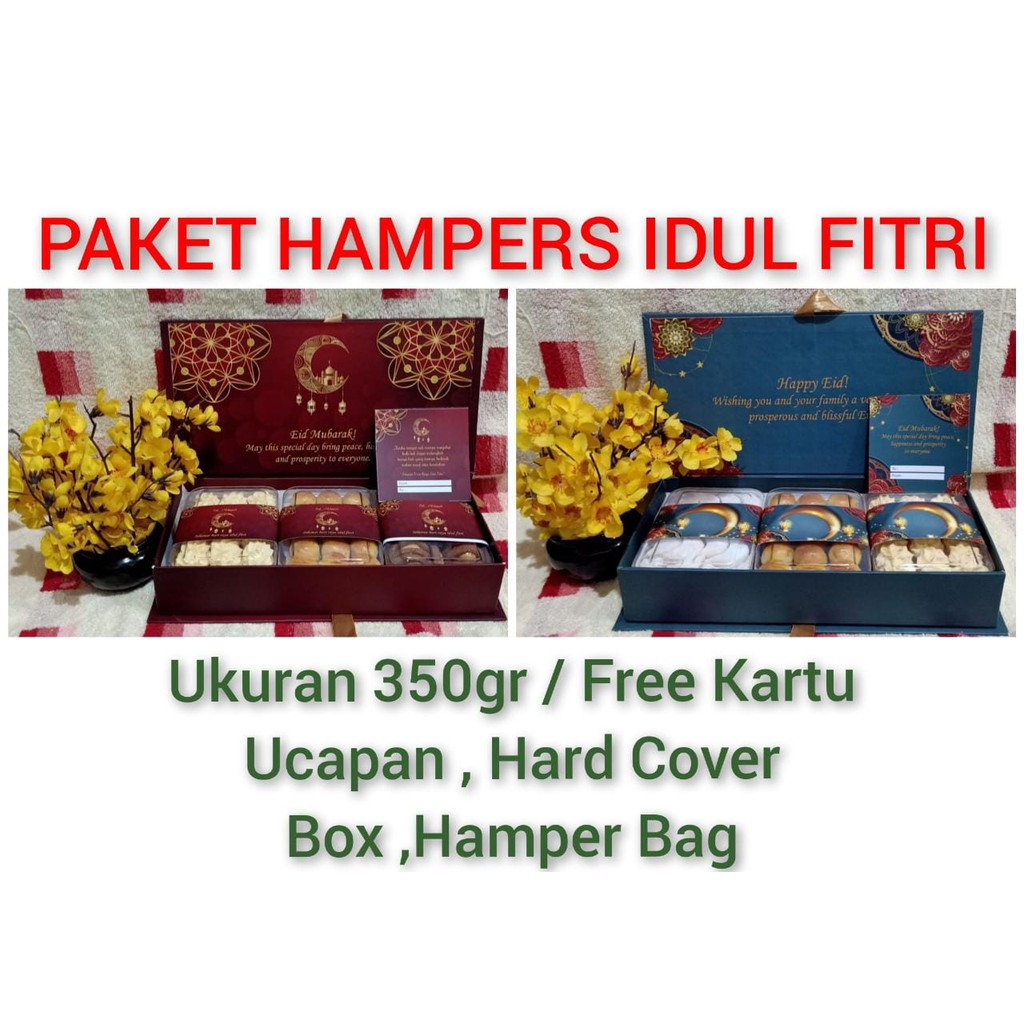 

PAKET HAMPERS IDULFITRI / KUE KERING ISI 3 ukuran 350gr / Box Mevvah Varian Random