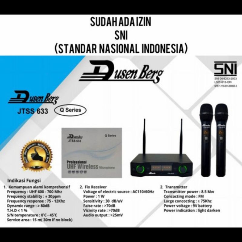 Mic Wireless DUSENBERG JTSS 633 Q SERIES 2 Microphone Wireless UHF