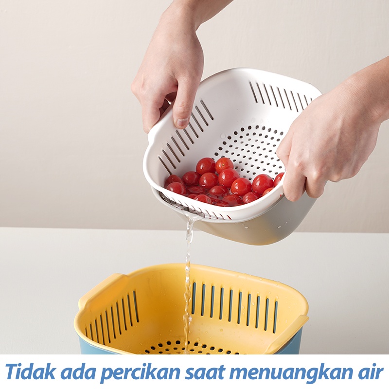 Letyeah &amp; Kaizenliving Keranjang Sayur Dan Buah Dua Lapis Dapur Multifungsi Plastik / keranjang penyimpanan Storage Box