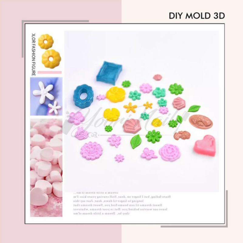 DIY MOLD 3d (A) nail art cetakan silicone gel acrylic mold hati crown kerang heart flower mix shaped