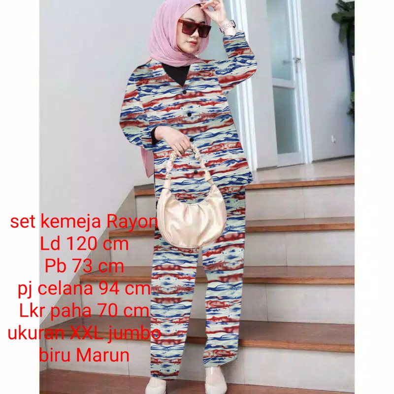 Set Stelan Kemeja Pakaian Wanita Dewasa / Casual Motip Tye Dye Lengan Panjang/ ukuran XXLJUMBO