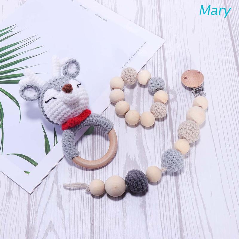 Mary 3pcs / Set Mainan Teether / Rattle / Kerincingan Bentuk Rusa Bahan Kayu Untuk Bayi