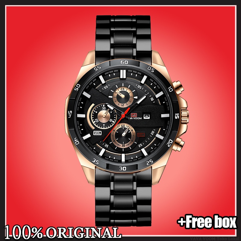 VaVa Voom 216G Jam Tangan Pria Luxury Stainless Steel Quartz Cowok Original Tahan Air Watch + Kotak Gratis