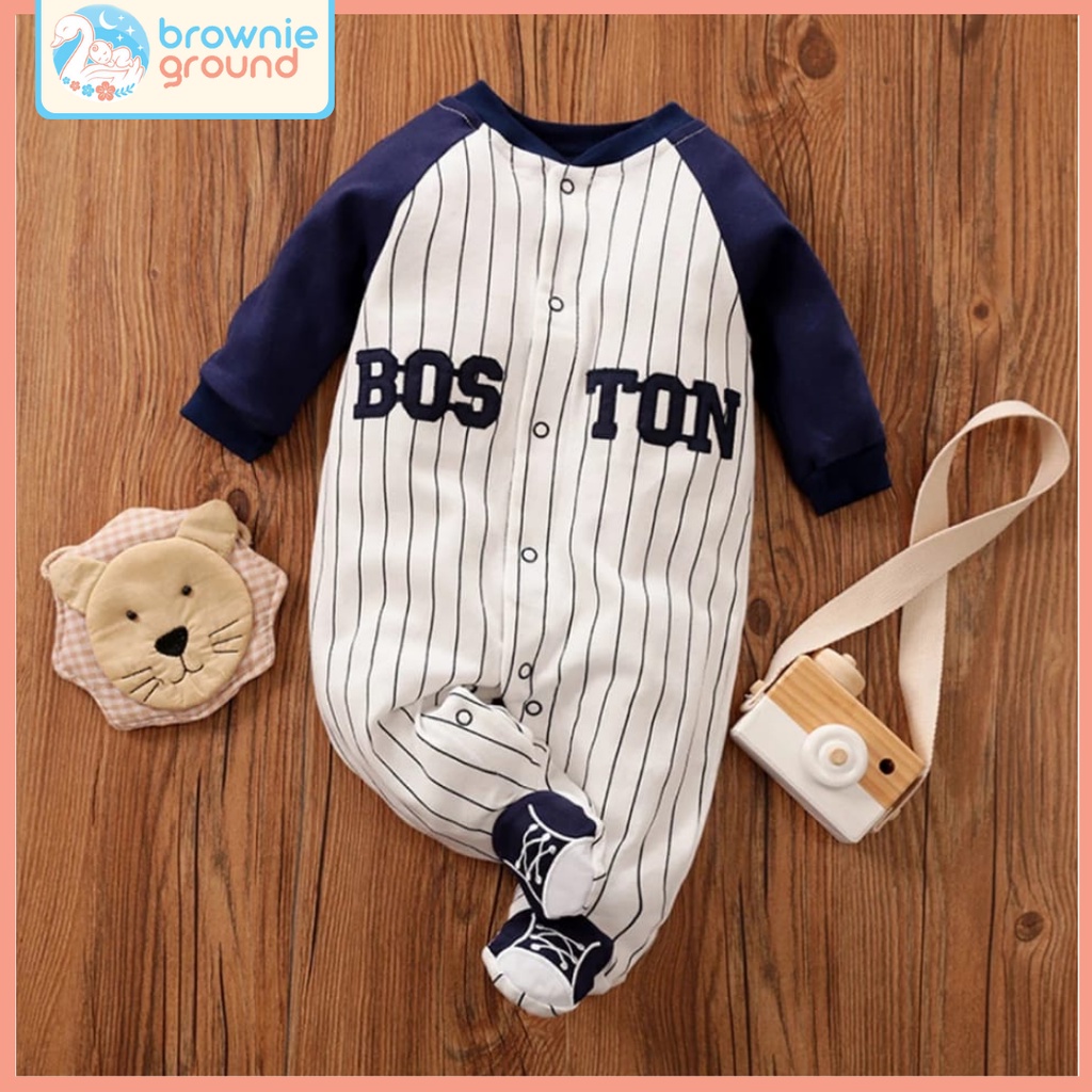 Jumper Lengan Panjang bungkus kaki 0-12bulan import / jumper laki-laki motif baseball boston