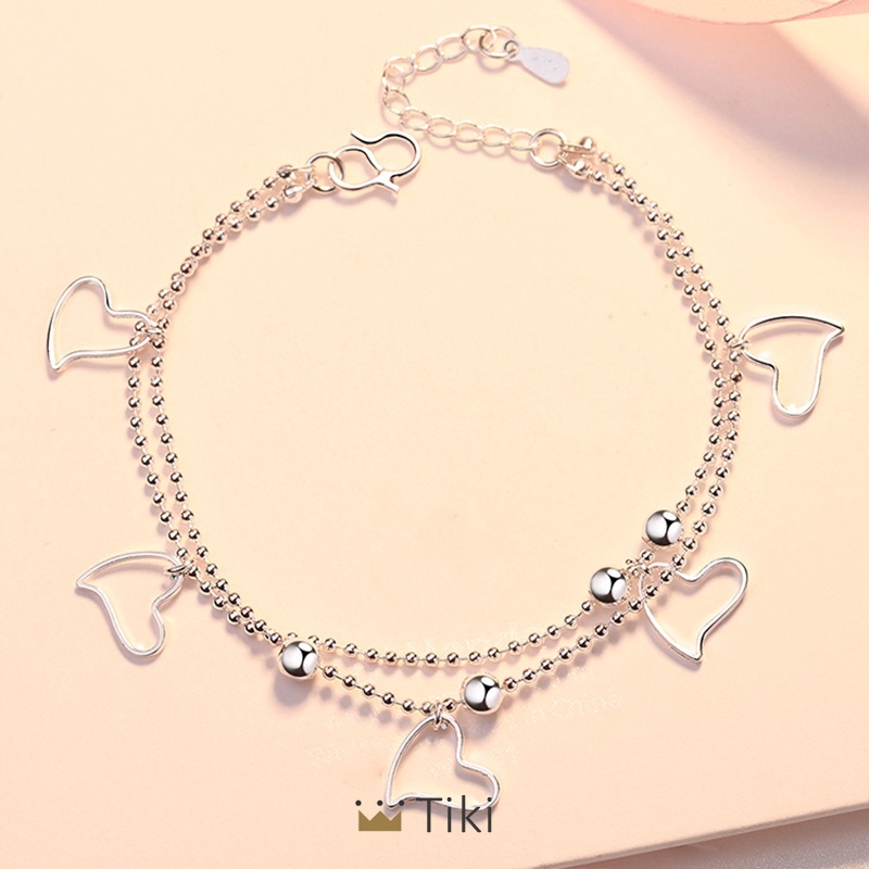 925 Perak Berbentuk Hati Rantai Gelang Bunga Bintang Liontin Korea Fashion Gelang Wanita Hadiah Ulang Tahun | TiKi-5
