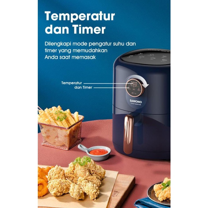 Samono Air Fryer Mesin 4L Penggorengan Tanpa Minyak Touch Screen Magic Fryer Pot 7 Mode Masak SW-AFBE04 Blue