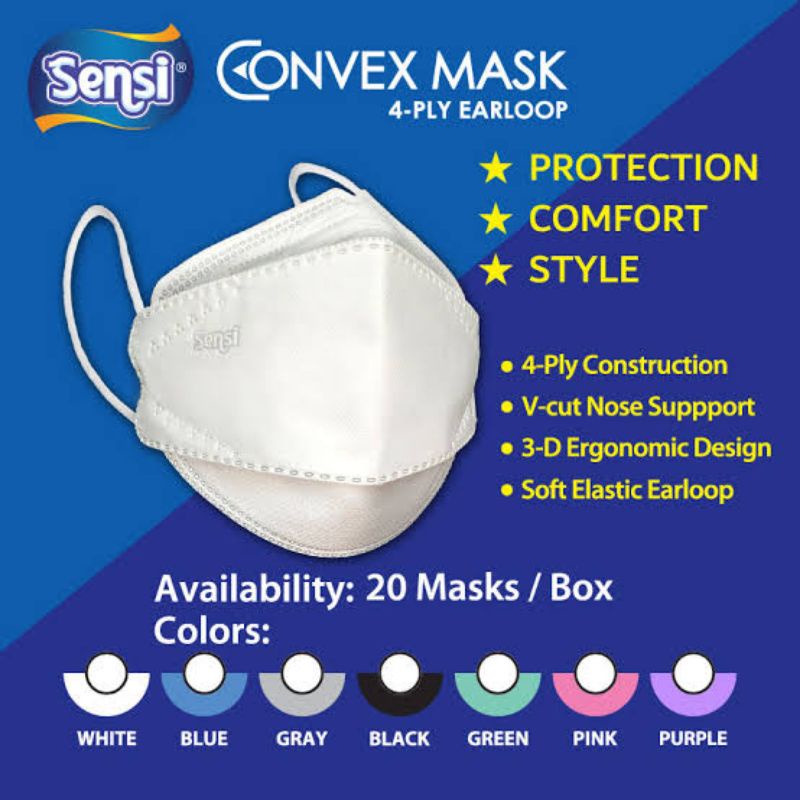 Sensi Convex Mask Earloop 4ply Sachet 2pcs - Sensi Masker Medis 4 ply Ear Loop Surgical Kemasan Ekonomis - Pack Masker Kain