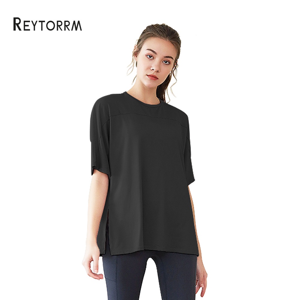 Reytorrm Baju lengan Pendek Wanita Olahraga Kaos Sport Gym Yoga Oversize-4