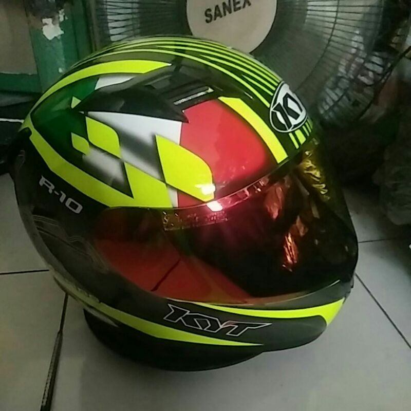 kaca helm visor kyt  r10, rc seven iridium red/blue