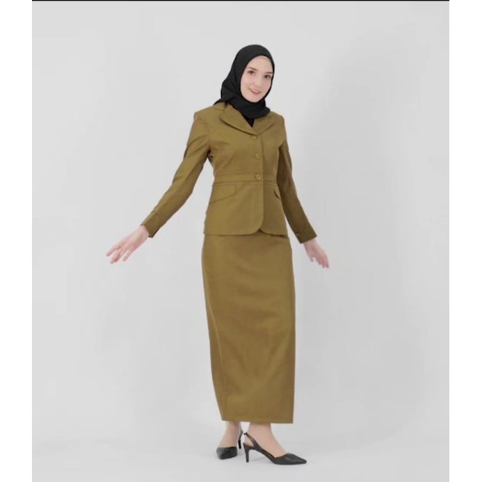 blazer pemda wanita / seragam kheki pns wanita / seragam pns / seragam wanita rok