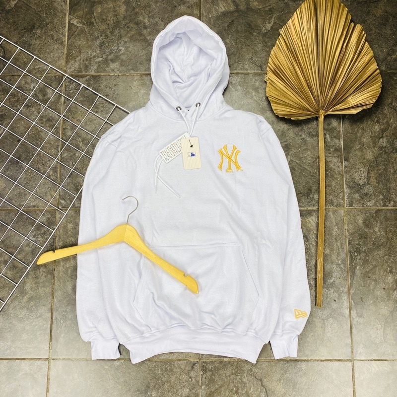 HOODIE JAKET SWEATER MLB YANKEES NEW YORK BORDIR GOLD LOGO BASIC PUTIH PREMIUM AUTHENTIC