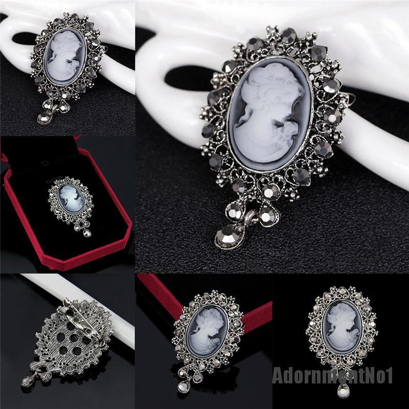 (Adornmentno1) Bros / Pin Gaya Victoria Motif Cameo Aksen Kristal Untuk Perhiasan Wanita / Pesta Pernikahan