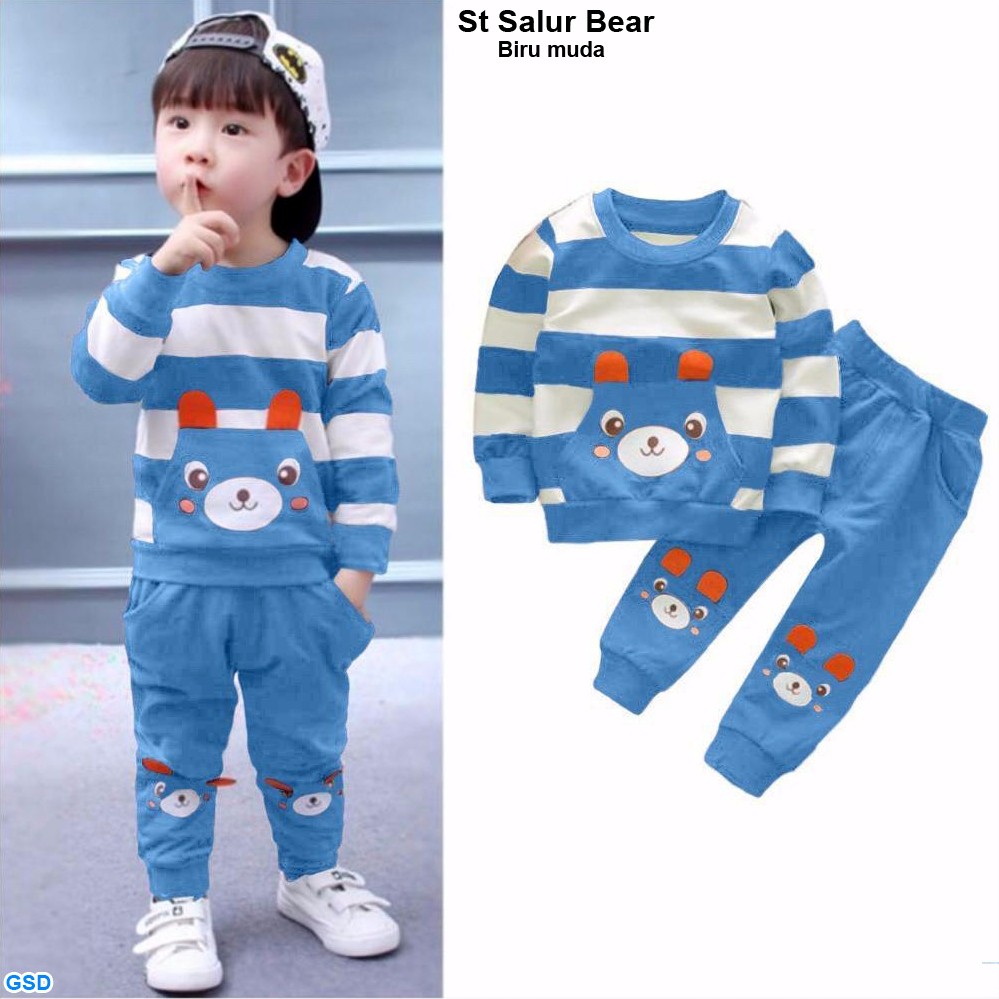 St salur bear/setelan baju dan celana anak laki murah/fashion anak lucu/baju anak motif beruang