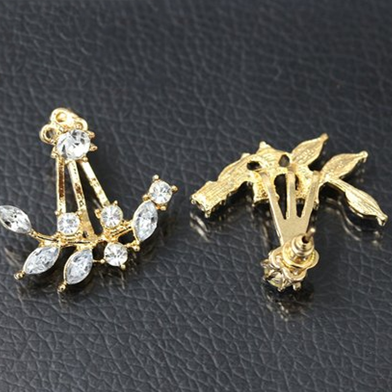 Anting stud Zircon Berlian Imitasi Bentuk Cabang Daun Gaya Korea Untuk Perempuan