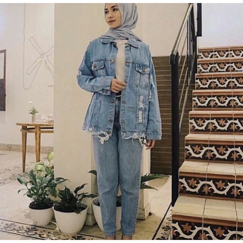 OVERSIZE RIPPED BERSHKA JACKET JEANS