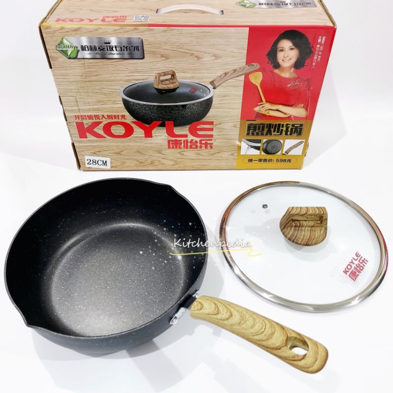 Panci Teflon Wajan Anti Lengket Lapis Marble Keramik Wok Pan Non Stick 28 cm