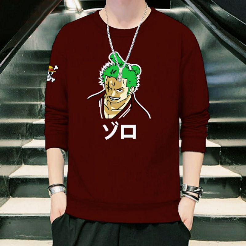 N_S Sweater Kaos Lengan Panjang Motif One_Piece Zoro