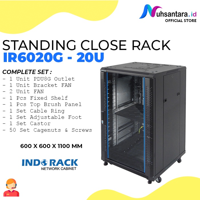 INDORACK Rack Server 20U IR6020G Depth 600mm Glass Door Rak Server 20U Indorack