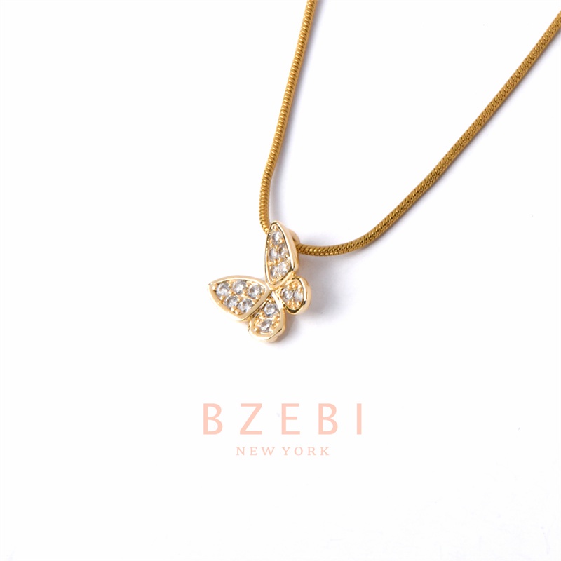 Bzebi 18 Kalung Rantai Emas 916 Adjustable Dengan Liontin Kupukupu 5n