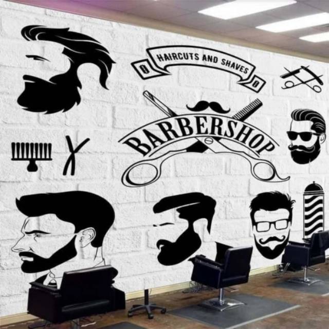 WALLPAPER CUSTOM 3D DINDING BARBERSHOP / CUKUR RAMBUT WALLSTICKER