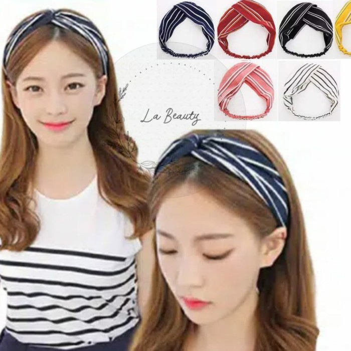 Bandana korea motif garis tipis dan lebar