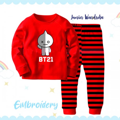 PIYAMA ANAK / BAJU TIDUR ANAK JWJUNIOR WARDROBE BT21 STRIPE MERAH IMPORT
