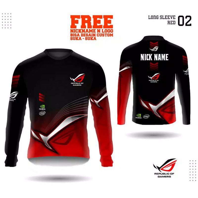 Jersey e sport republic of gamers baju kaos rog fullprint lengan panjang
