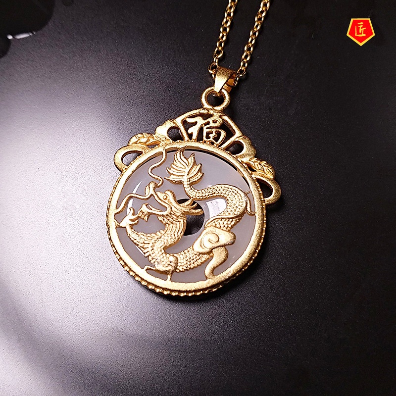 Chalcedony Flying Dragon Peace Buckle Vintage Auspicious Dragon Pendant Fu Character Flying Dragon Chalcedony Pendant