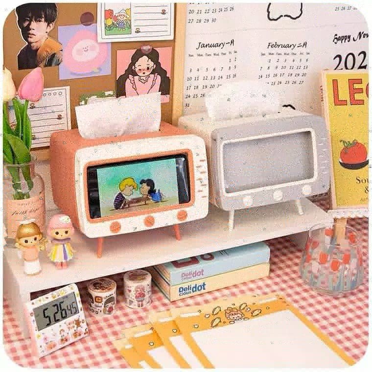 Retro TV Box stand phone holder + tempat tisu