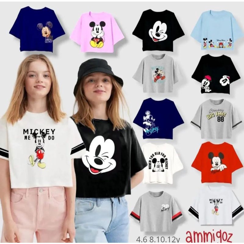 ORIGINAL Ammigoz Amigoz Kids Crop Tee Mickey / Kaos Anak Perempuan Miki - Leon Little Stuff