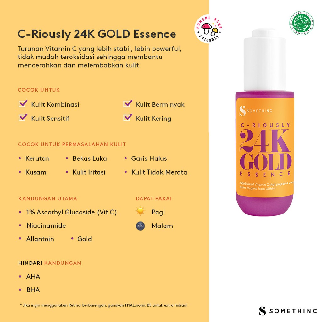 Pencerah Kulit Halus Lembab Glowing SOMETHINC CRIOUSLY 24K GOLD Essence Anti Penuaan Dini Serum