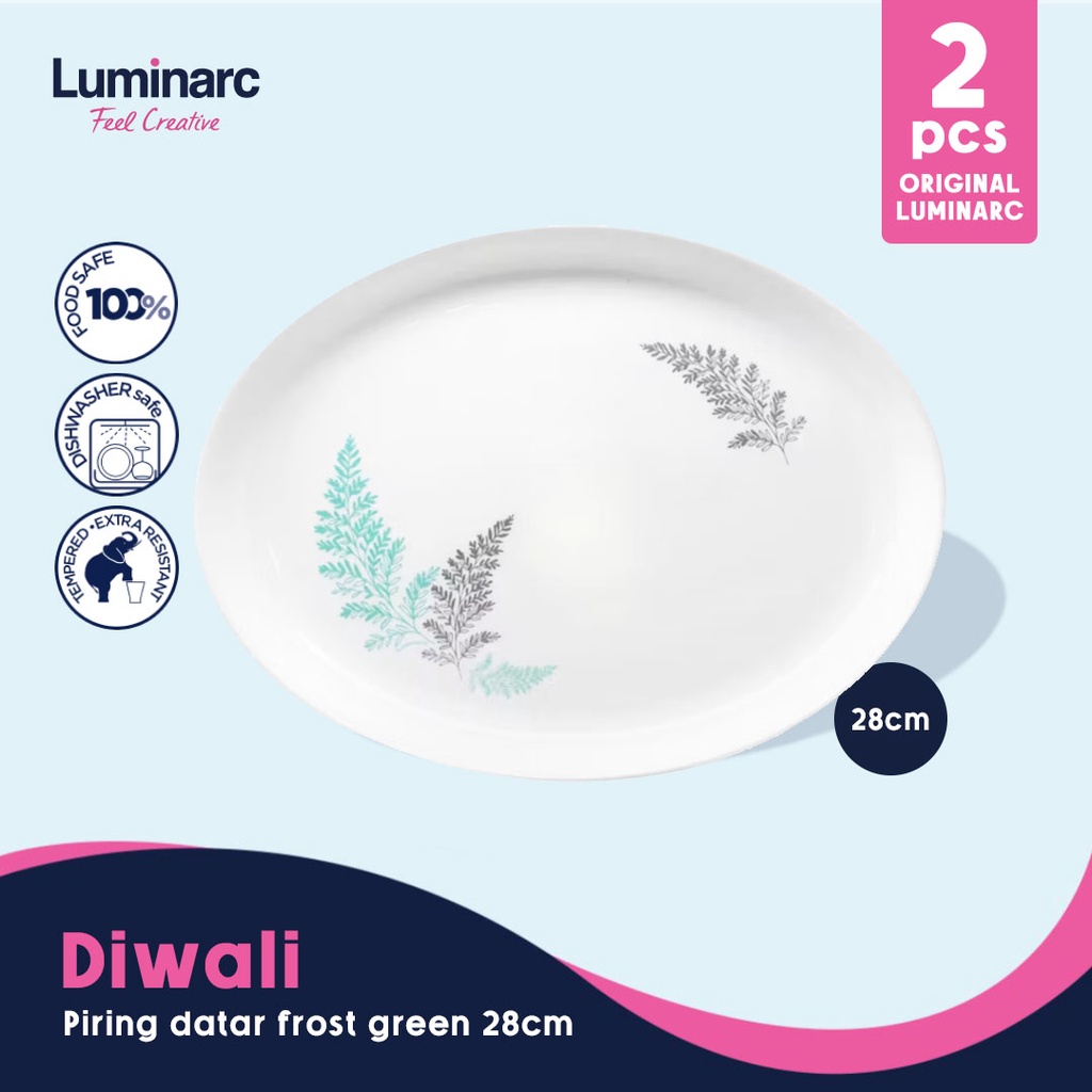 LUMINARC PIRING DATAR/FISH PLATE DIWALI FROST GREEN 28CM - 2PCS