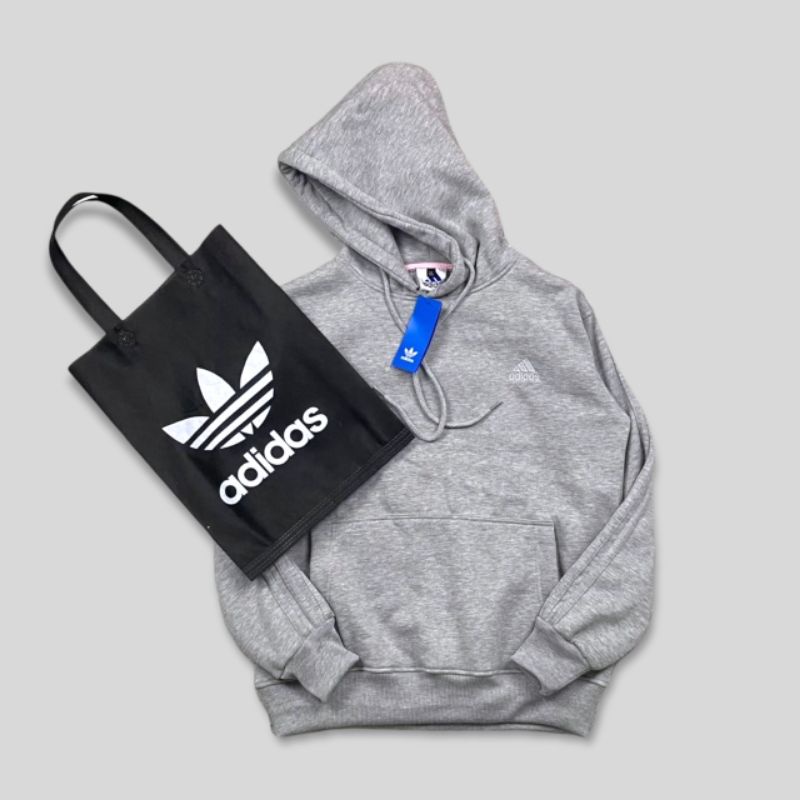 HOODIE ADIDAS LOGO BORDIR GREY | JAKET HOODIE ADIDAS | SWEATER HOODIE ADIDAS FULL TAG & LABEL PREMIU