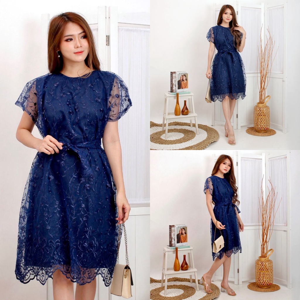 (Pasti Real) Dress Jovita Brukat Bordir Tullle Glitter Mutiara Brokat Tille Brokat Tile Dres Mewah