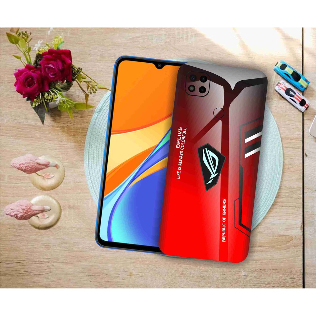 garskin hp redmi 9c isi 2pcs motif rog black red - free custom