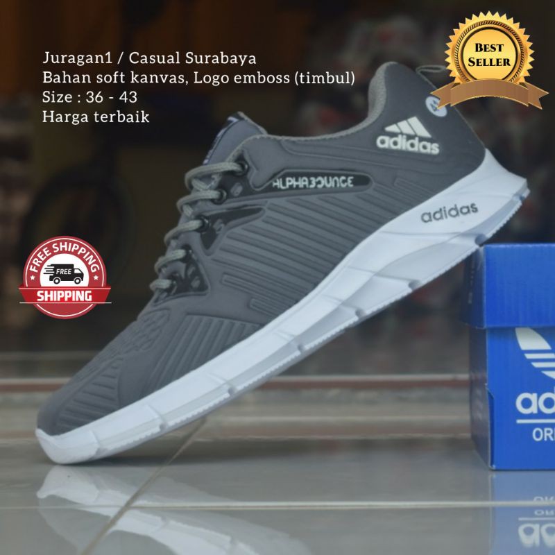 HARGA TERBAIK !!! Sepatu Sport Adidas Alpabon Abu - Cowok Cewek