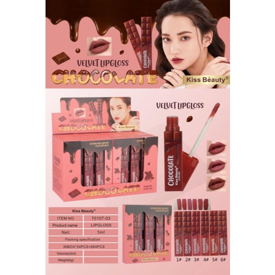 lip gloss lip cair lip cream kiss beauty chocolate iai 3 pcs