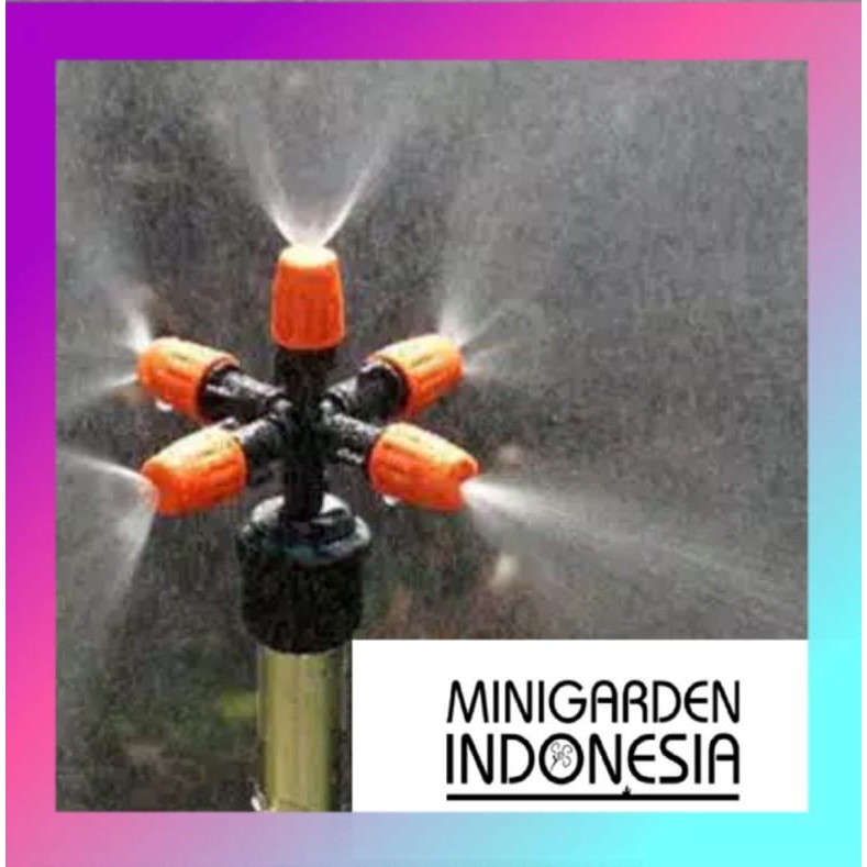 FOGGER SPRAYER KABUT 5 ARAH + NEPEL TEE NOZZLE 7MMM fitting 5 way head mist sprinkler siram taman