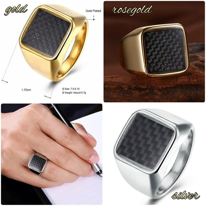 Unik Cincin titanium Carbon Square aksesoris pria dan wanita terbaik