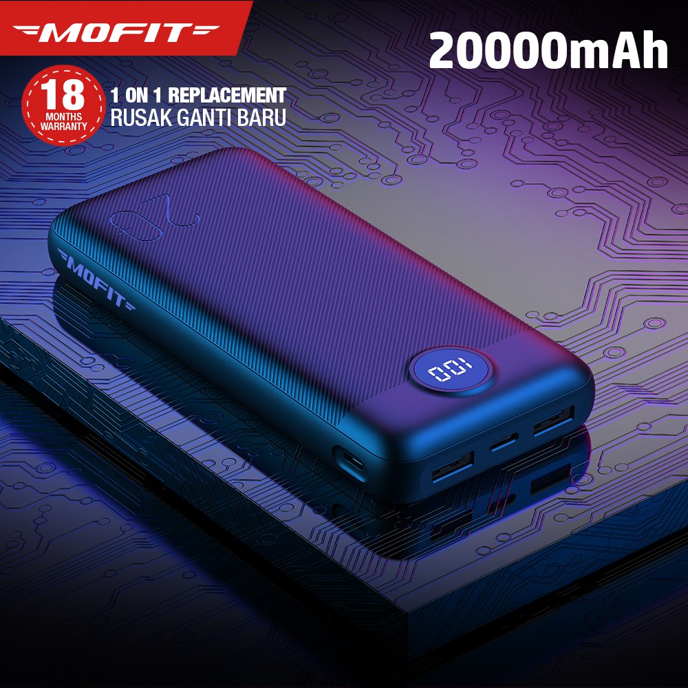 Powerbank MOFIT M29 20000mAh + Fast Charge 2.4A Real Capacity - HITAM