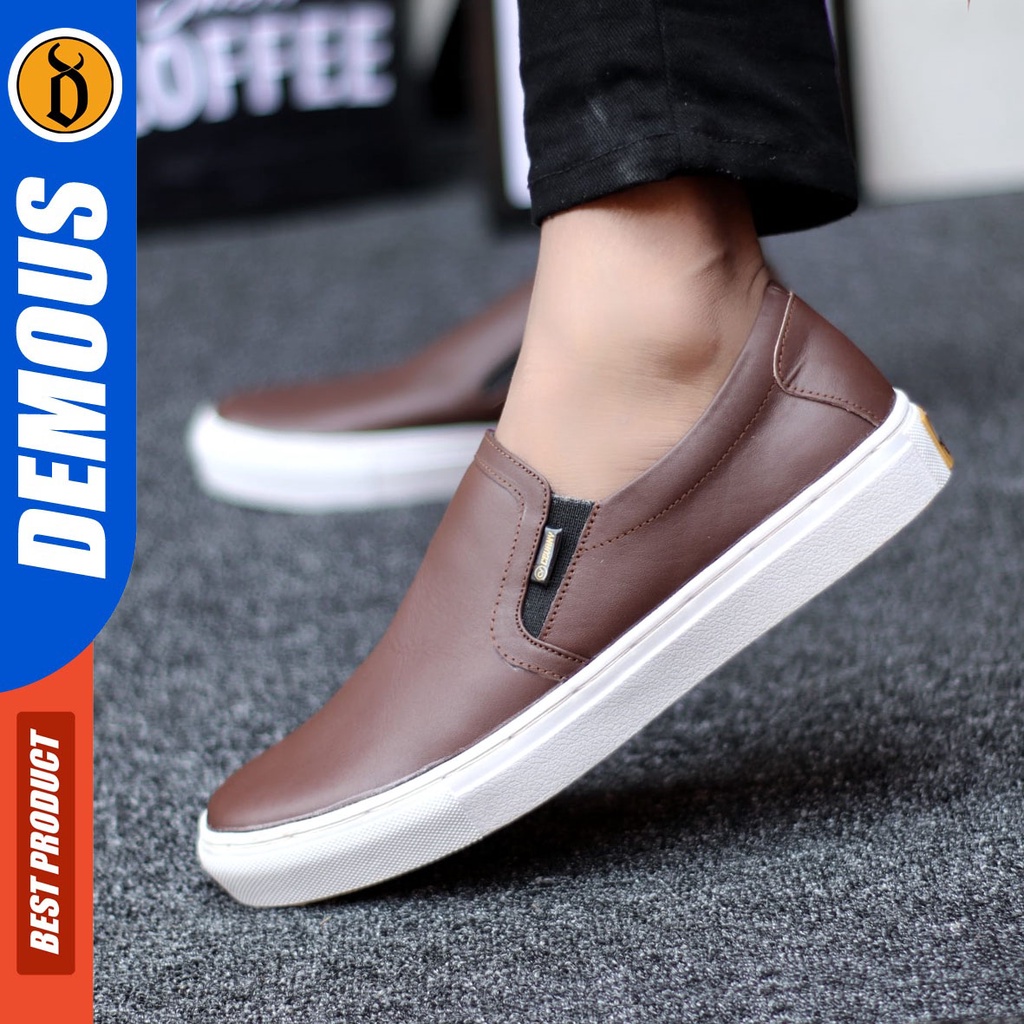 DEMOUS Drakke - Sepatu Slip On Pria Casual Kulit Asli