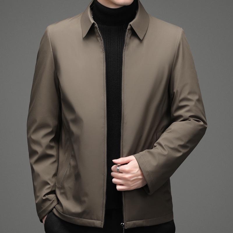 2021   Middle-Aged Pria Kapas Padded  Sederhana Kasual Pure Warna Tebal Polo Kerah Jaket Katun-Jaket