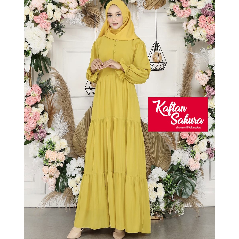 Baju Gamis Wanita Syar'i Muslim Lebaran 2022 Terbaru untuk Pesta Kondangan warna premium mewah terlaris  bahan ceruty babydoll full furing kirim instant same day warna pink kuning navy